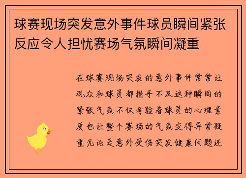 球赛现场突发意外事件球员瞬间紧张反应令人担忧赛场气氛瞬间凝重
