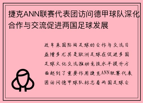 捷克ANN联赛代表团访问德甲球队深化合作与交流促进两国足球发展